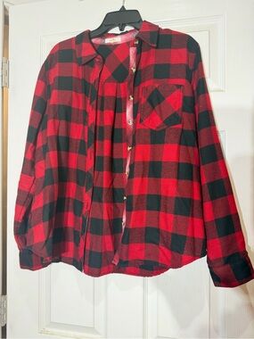 Ladies Maurices Red and Black Buffalo Plaid Jean Jacket